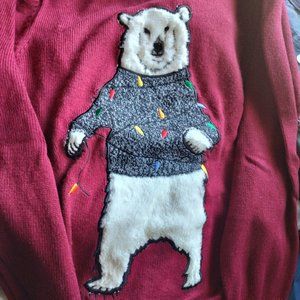 George Polar Bear Fur Red Sweater Size Medium Lights Up!